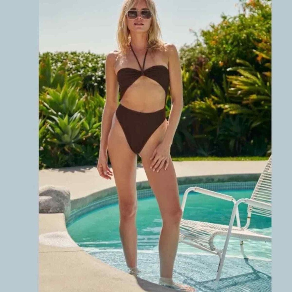 Suki x VDM for Free People Texture Brown Halter One-Piece Swimsuit XS